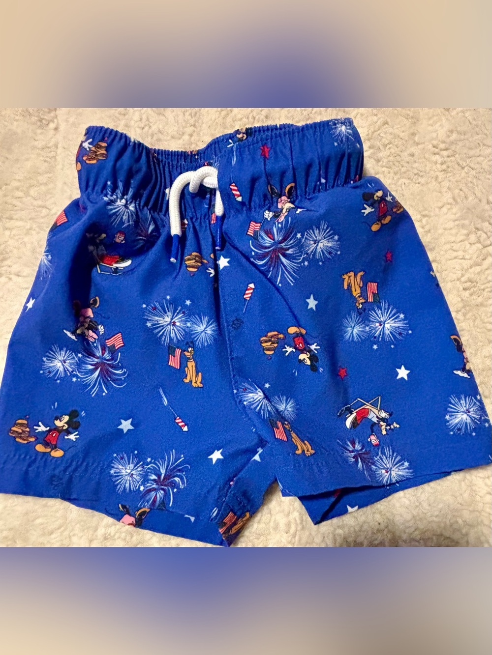 Old Navy Blue Disney Character Fourth of July Print Swim Shorts